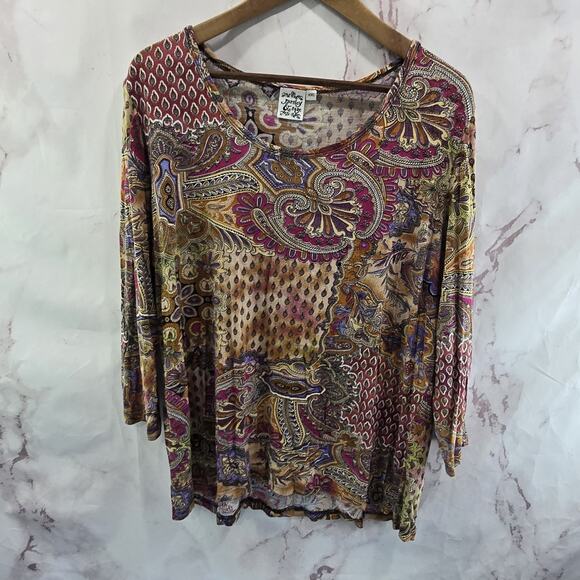 Parsley & Sage Shirt Womens XXL Pink Artsy Art To Wear Reversible Boho Patchwork - Picture 1 of 10
